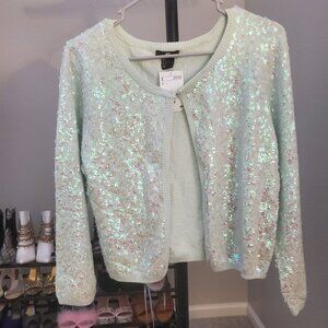 H&M Sea Green Size Large Sequin Cardigan
